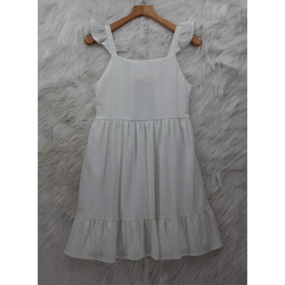 The Childrens Place White Eyelet Cutout Dress Size 16 XXL Ruffle Preppy Minimal